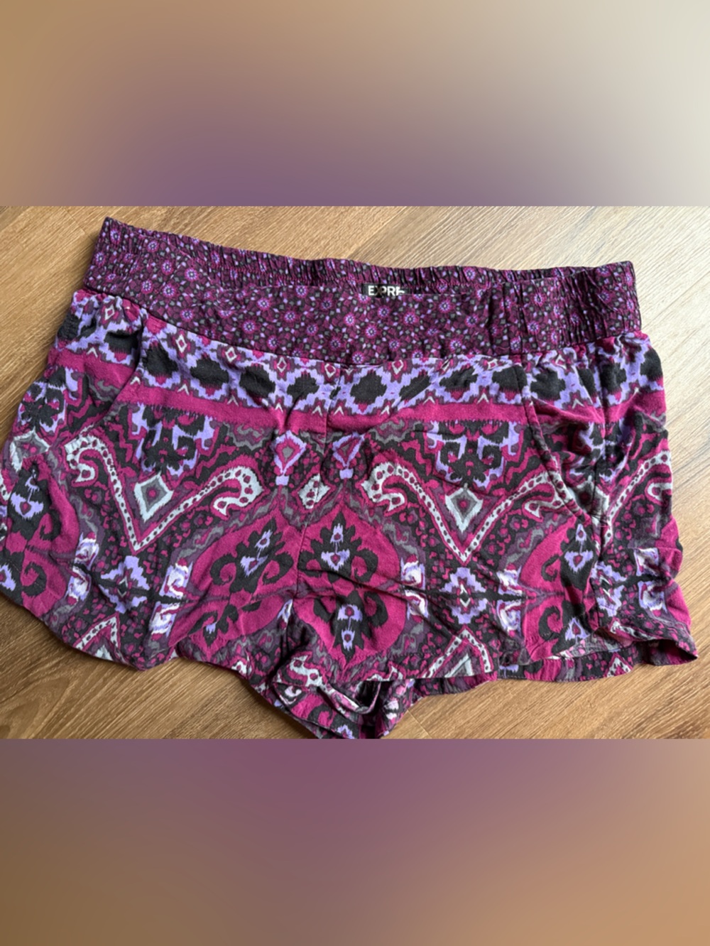 Express Women’s Paisley Print Shorts in Magenta, Purple, Black